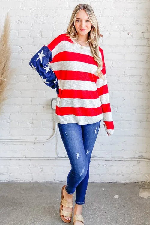 And The Why American Flag Long Sleeve Sweater - WYNFLARE