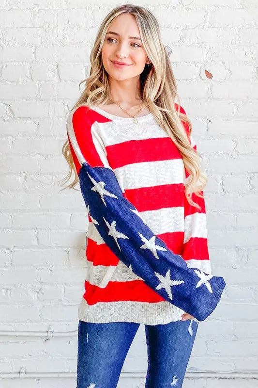 And The Why American Flag Long Sleeve Sweater - WYNFLARE
