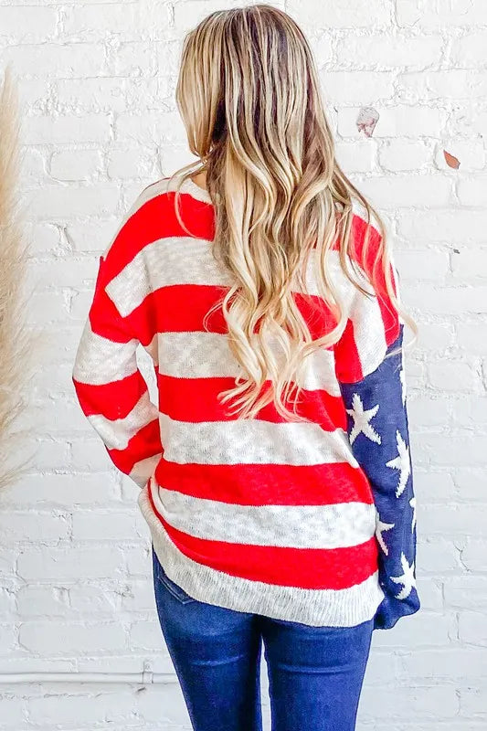 And The Why American Flag Long Sleeve Sweater - WYNFLARE