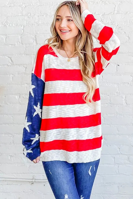 And The Why American Flag Long Sleeve Sweater - WYNFLARE