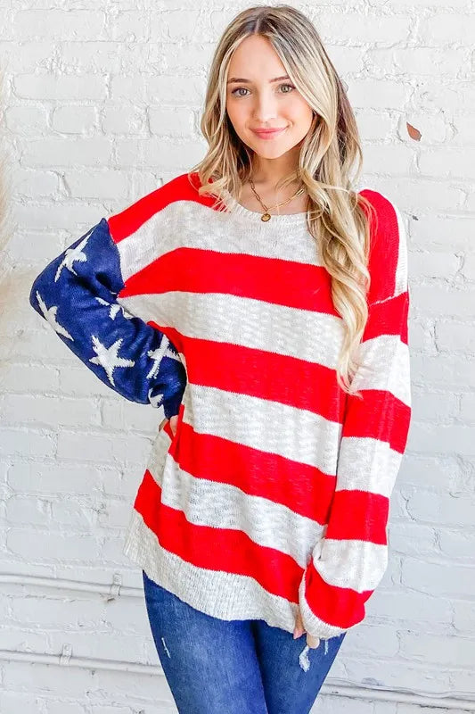 And The Why American Flag Long Sleeve Sweater - WYNFLARE