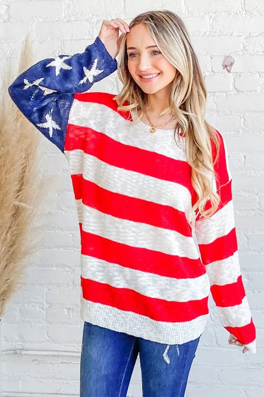 And The Why American Flag Long Sleeve Sweater - WYNFLARE