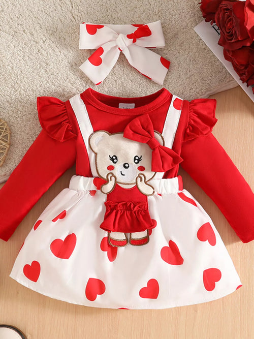 Baby Girl Bear Dress & Headband Set – Cute Toddler Outfit - WYNFLARE