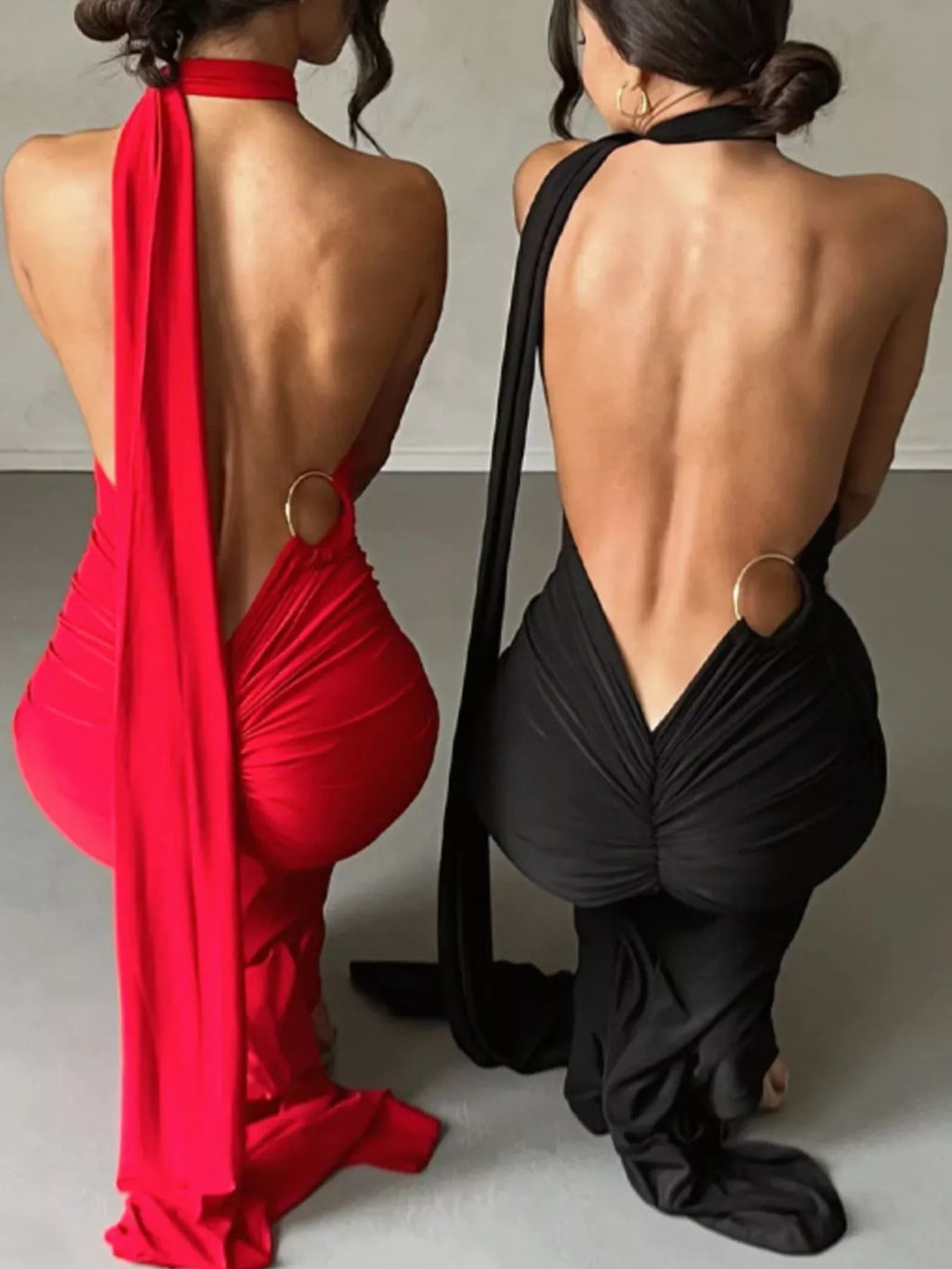 Backless One-Shoulder Ruched Bodycon Maxi Dress - WYNFLARE