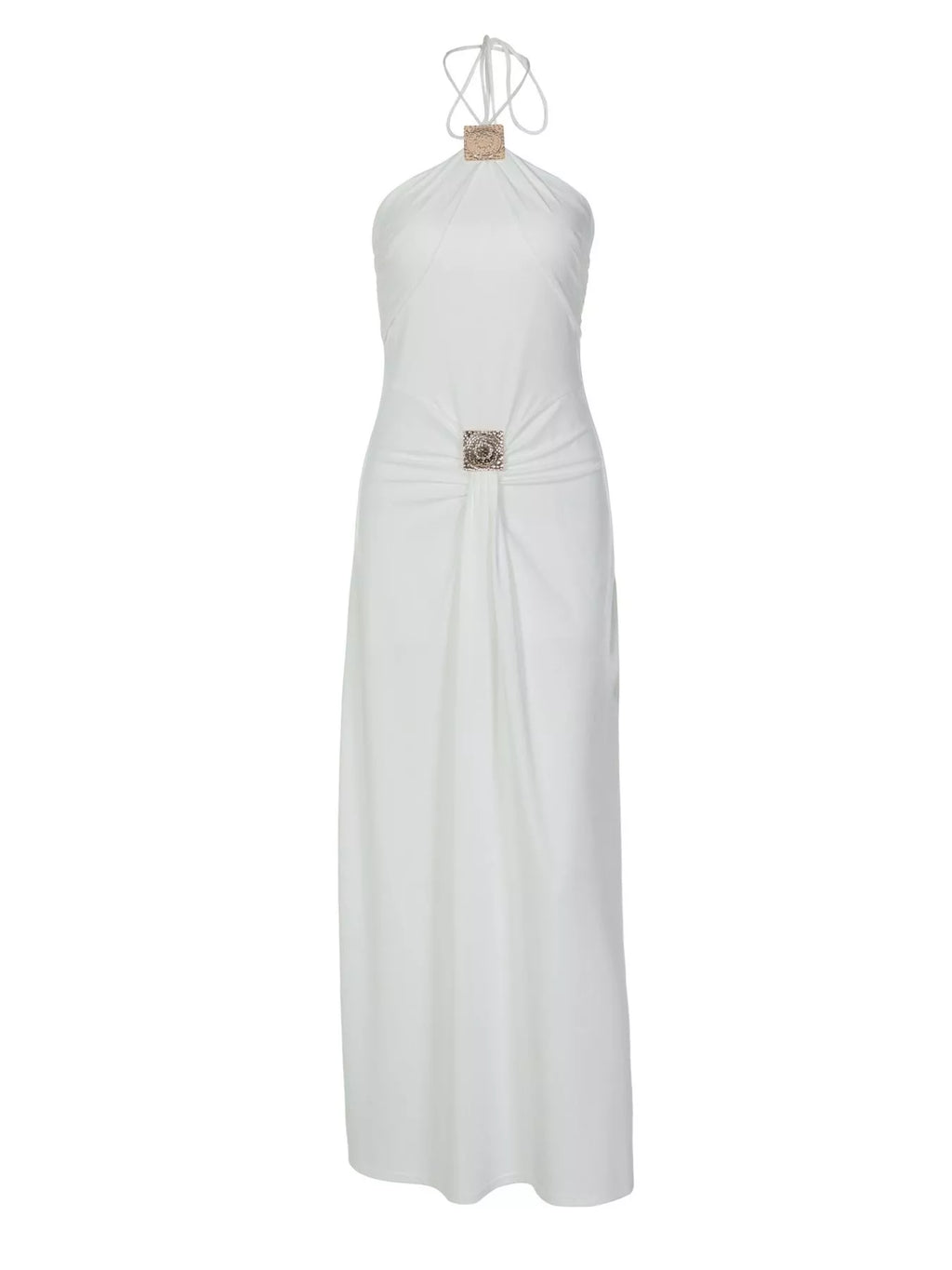 Backless Ruched Halter Neck Maxi Dress - WYNFLARE