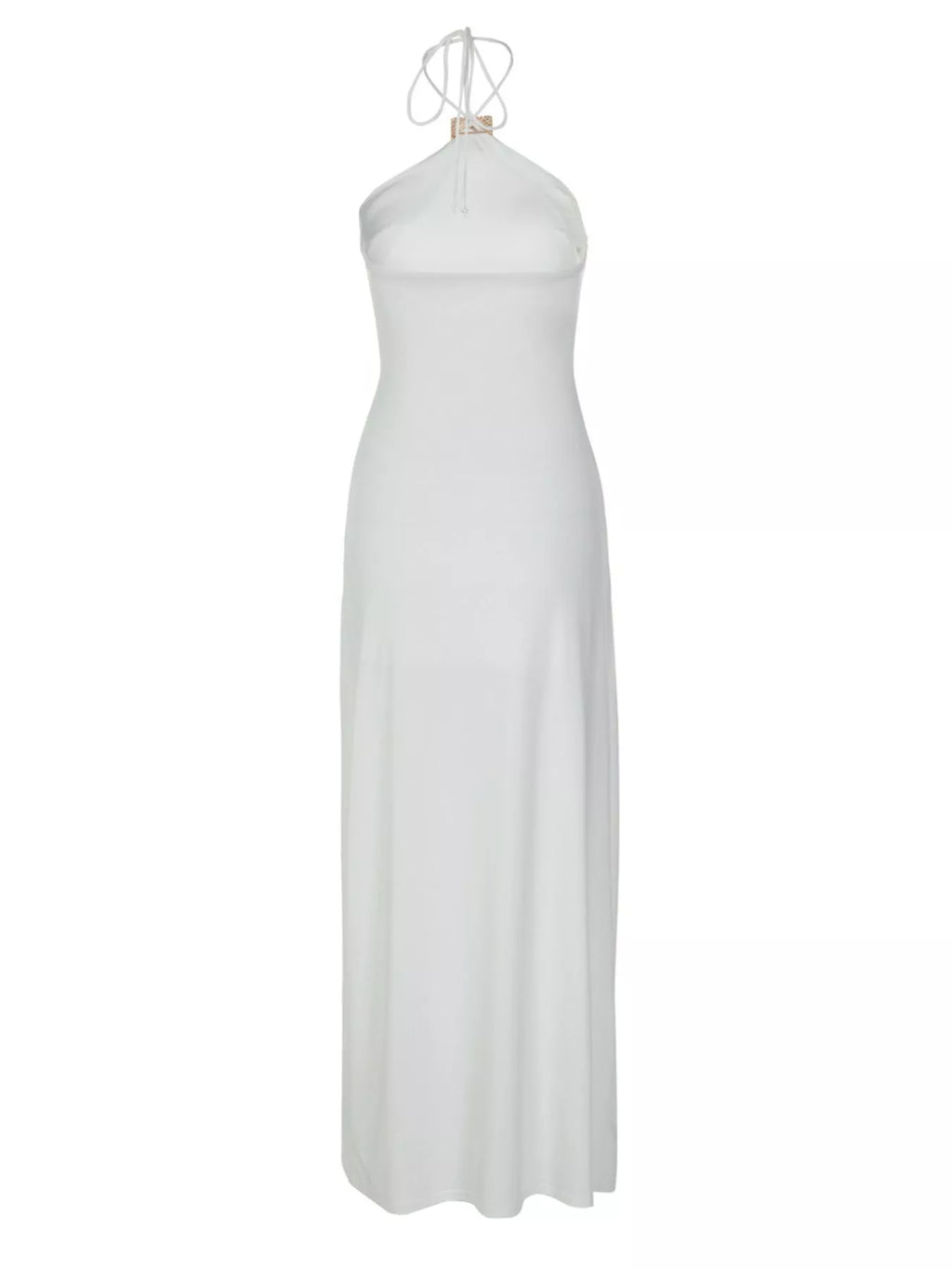 Backless Ruched Halter Neck Maxi Dress - WYNFLARE