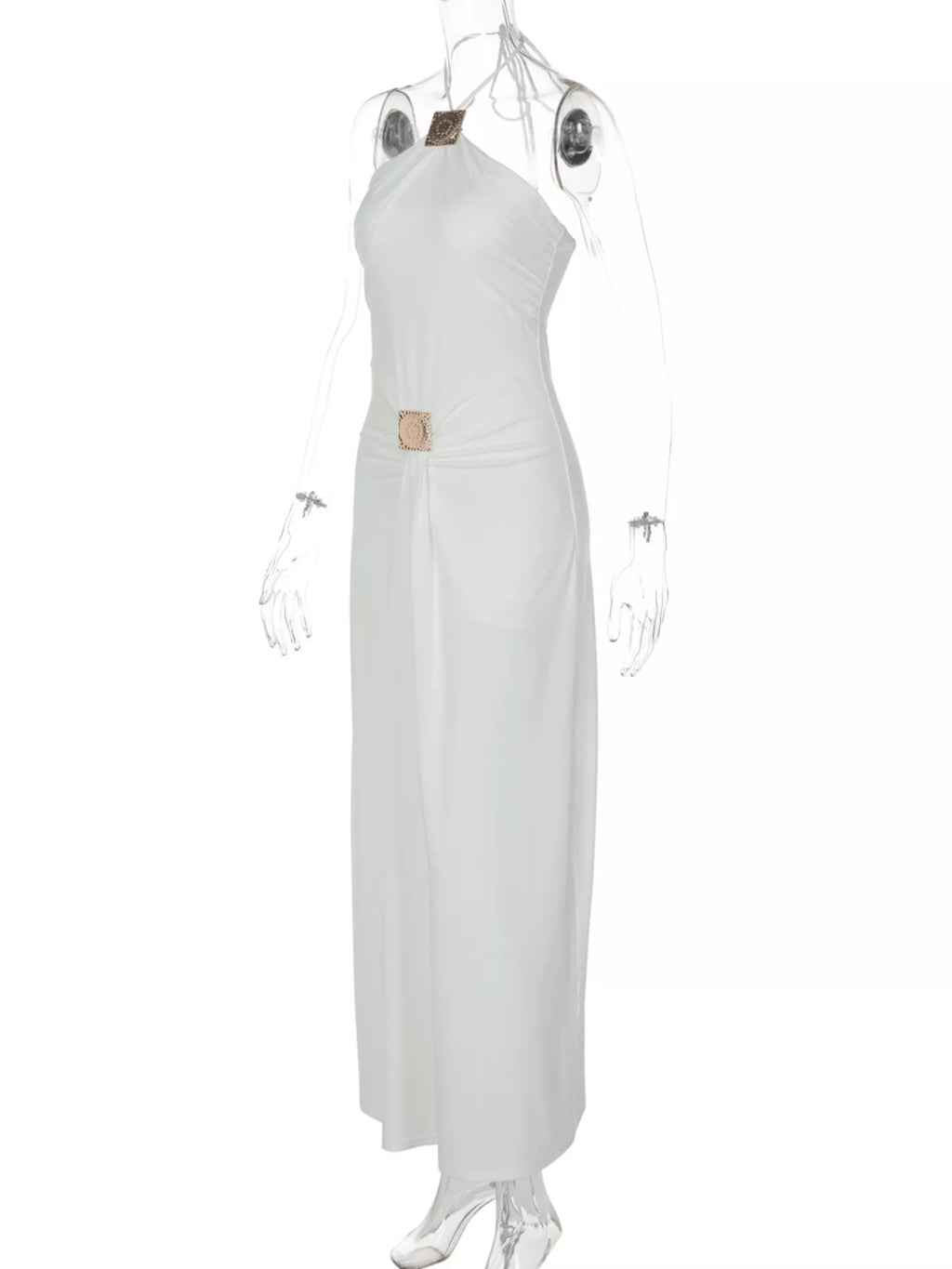 Backless Ruched Halter Neck Maxi Dress - WYNFLARE