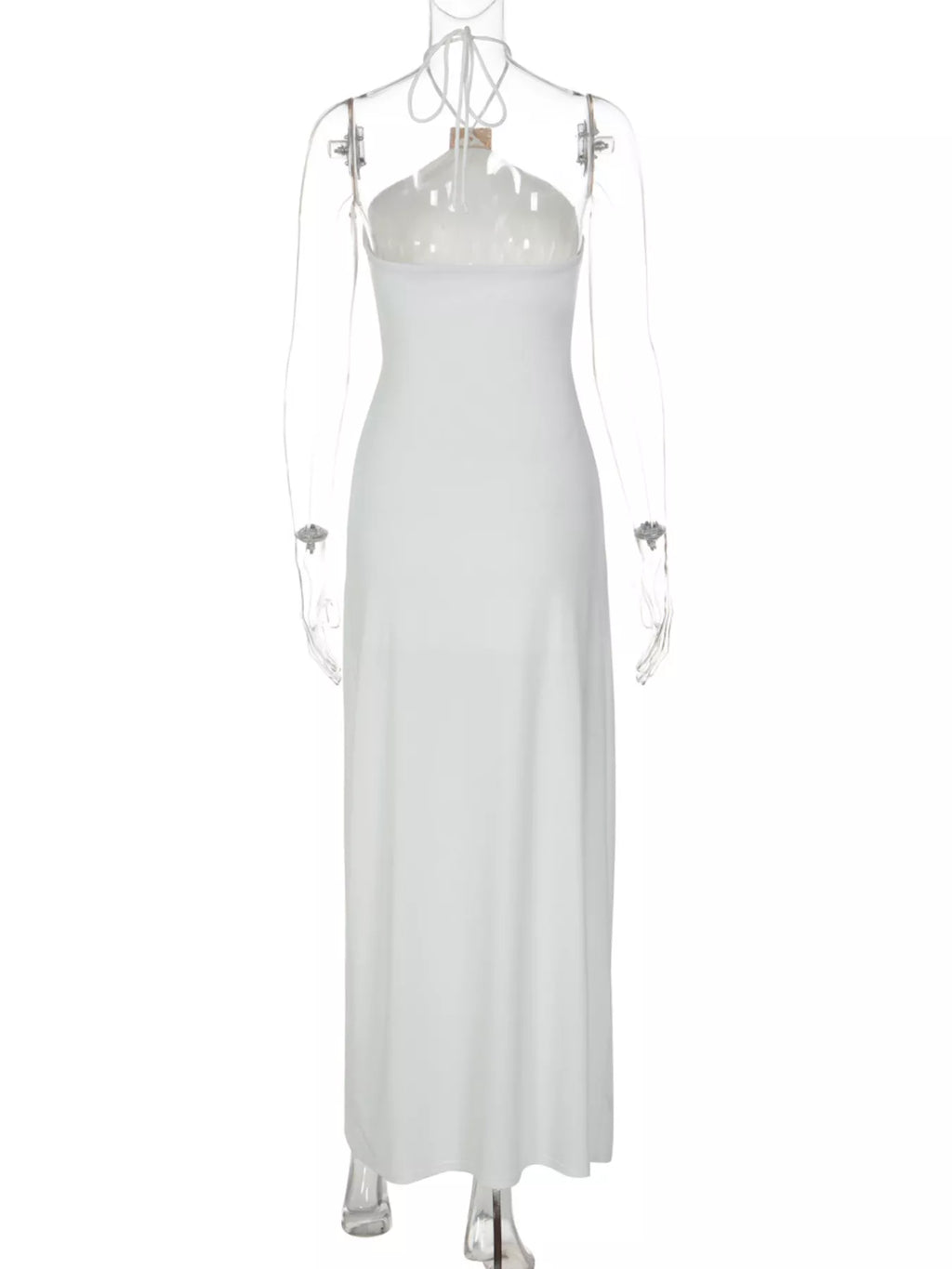 Backless Ruched Halter Neck Maxi Dress - WYNFLARE