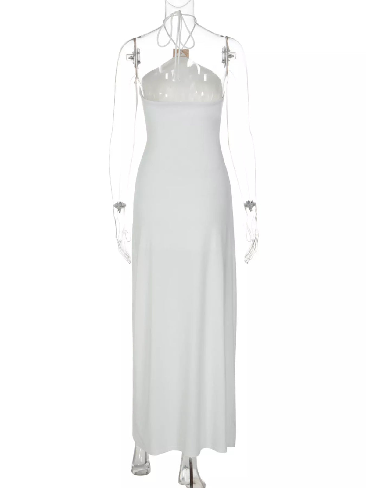 Backless Ruched Halter Neck Maxi Dress - WYNFLARE