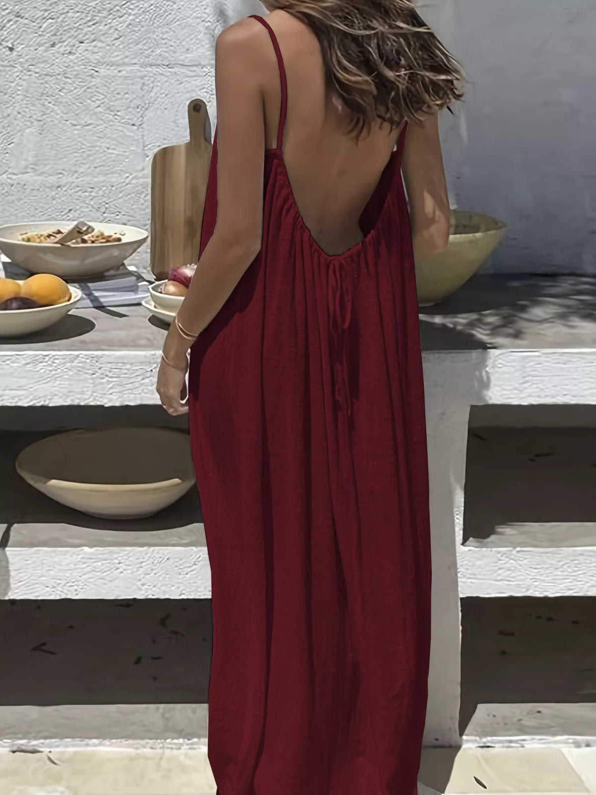 Backless Scoop Neck Maxi Dress - WYNFLARE
