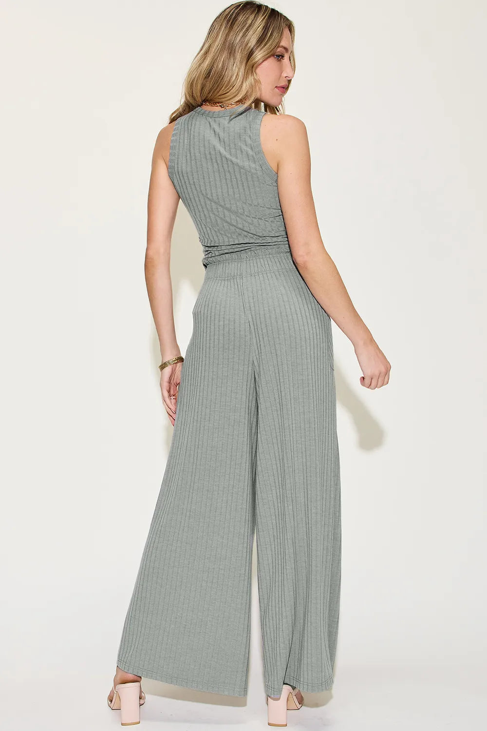 Basic Bae Full Size Ribbed Tank and Wide Leg Pants Set - WYNFLARE