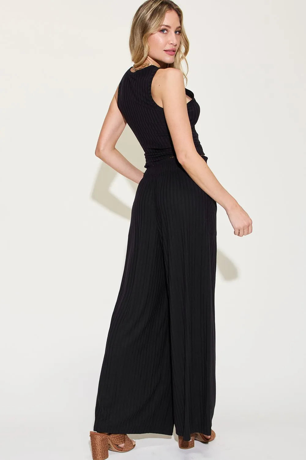 Basic Bae Full Size Ribbed Tank and Wide Leg Pants Set - WYNFLARE