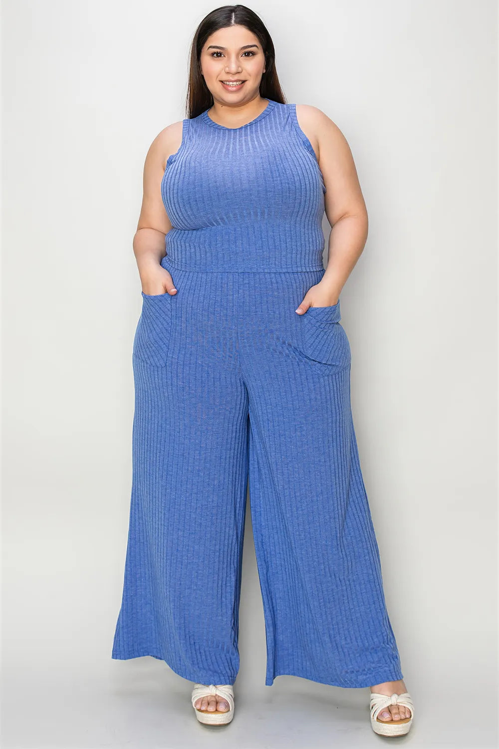Basic Bae Full Size Ribbed Tank and Wide Leg Pants Set - WYNFLARE