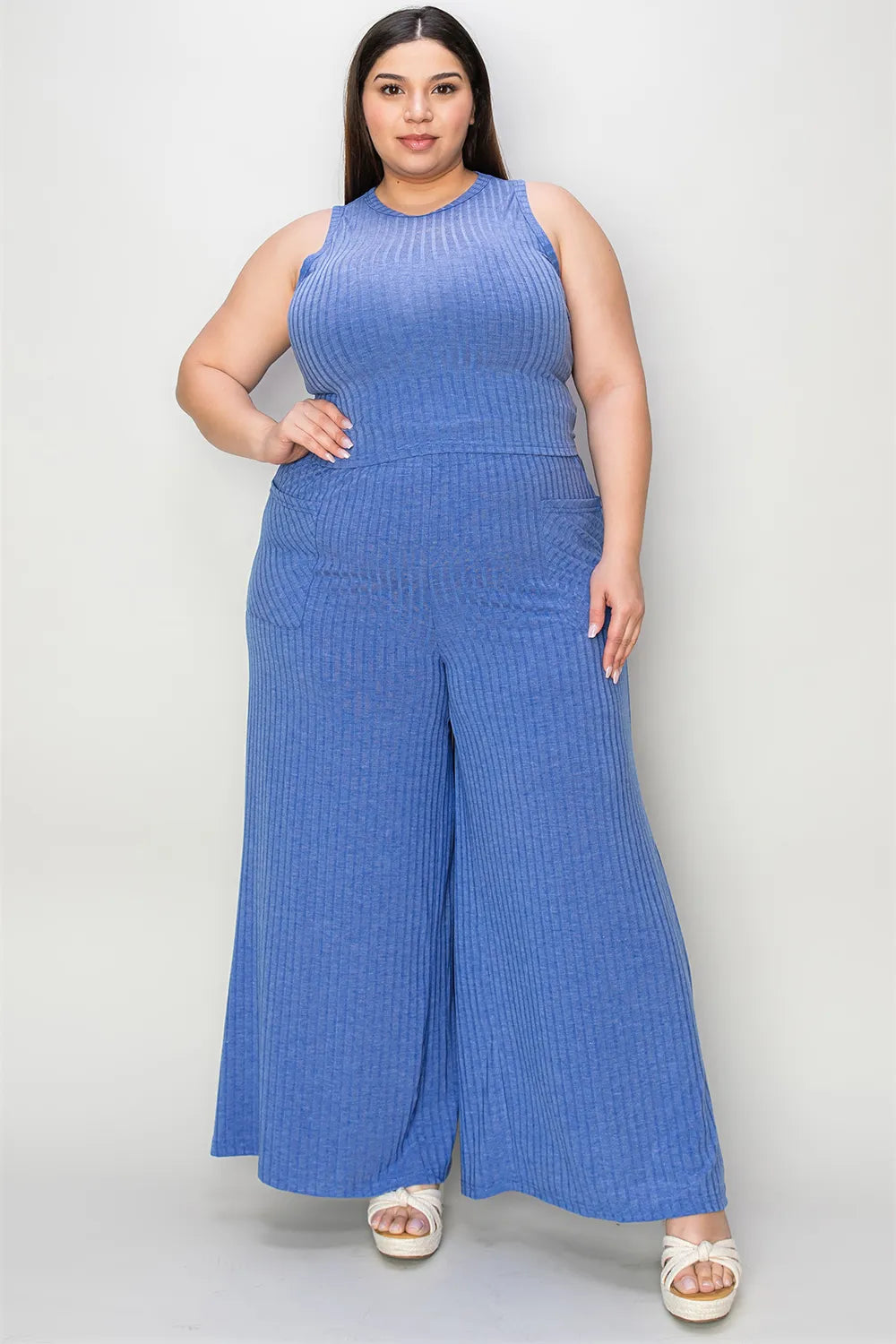 Basic Bae Full Size Ribbed Tank and Wide Leg Pants Set - WYNFLARE