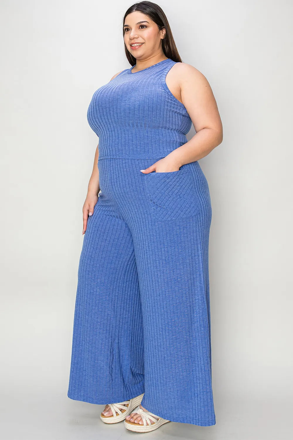 Basic Bae Full Size Ribbed Tank and Wide Leg Pants Set - WYNFLARE