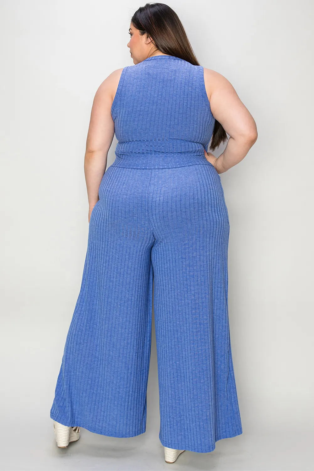 Basic Bae Full Size Ribbed Tank and Wide Leg Pants Set - WYNFLARE
