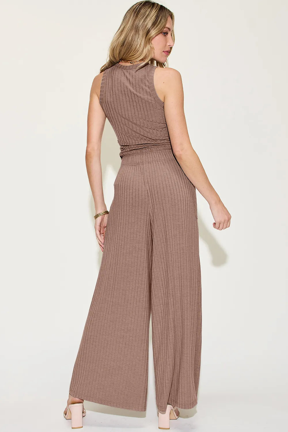 Basic Bae Full Size Ribbed Tank and Wide Leg Pants Set - WYNFLARE