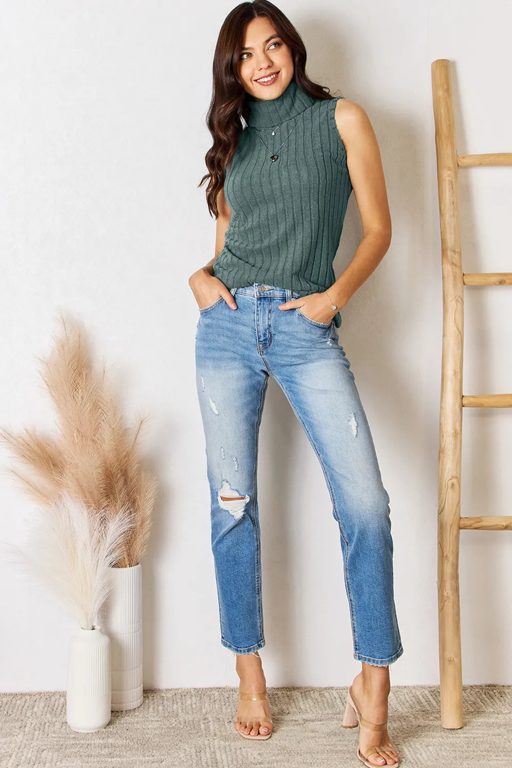 Basic Bae Full Size Ribbed Turtleneck Tank - WYNFLARE