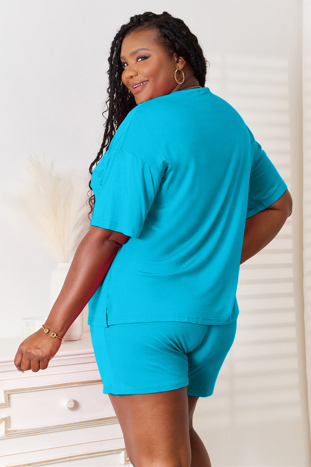 Basic Bae Full Size Soft Rayon Half Sleeve Top and Shorts Set - WYNFLARE