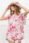 BiBi Floral Print Flutter Sheer Top - WYNFLARE