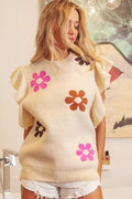 BiBi Flower Printed Ruffled Sleeves Top - WYNFLARE