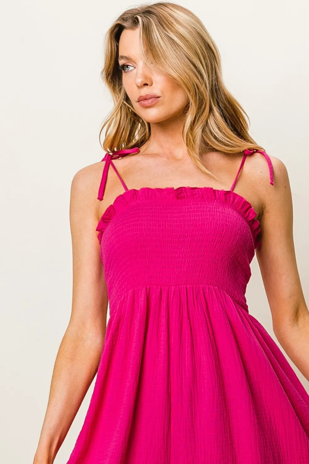 BiBi Texture Smocked Sleeveless Jumpsuit - WYNFLARE