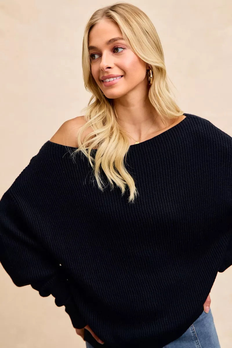 BiBi Waffle Knit Off Shoulder Top - WYNFLARE