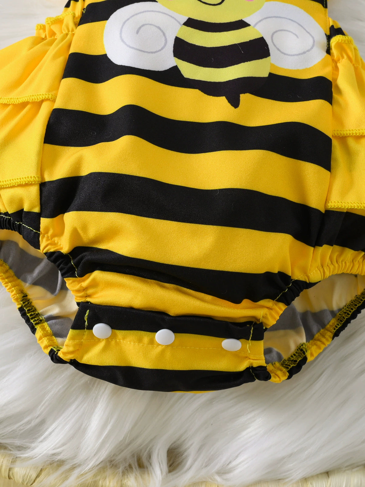 Children's Bee Striped Ruffle Bodysuit Dress with Headband - WYNFLARE