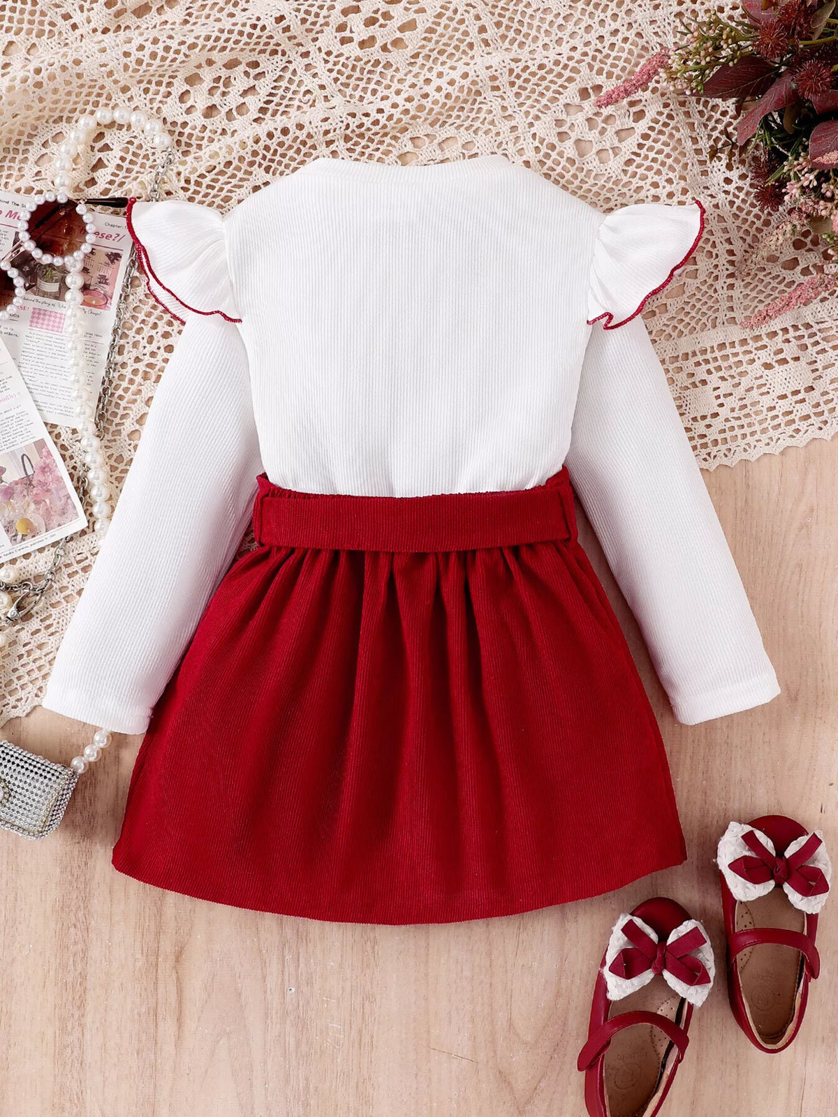 Children's Bow Long Sleeve Top and Skirt Set - WYNFLARE
