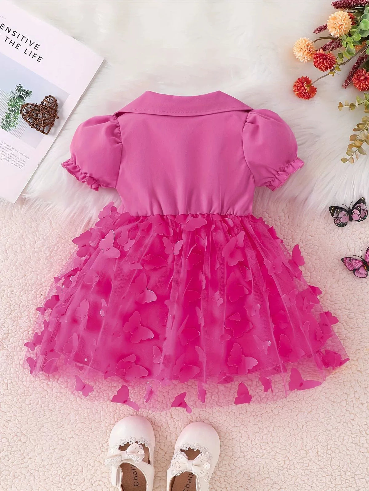 Children's Butterfly Applique Tulle Dress - WYNFLARE