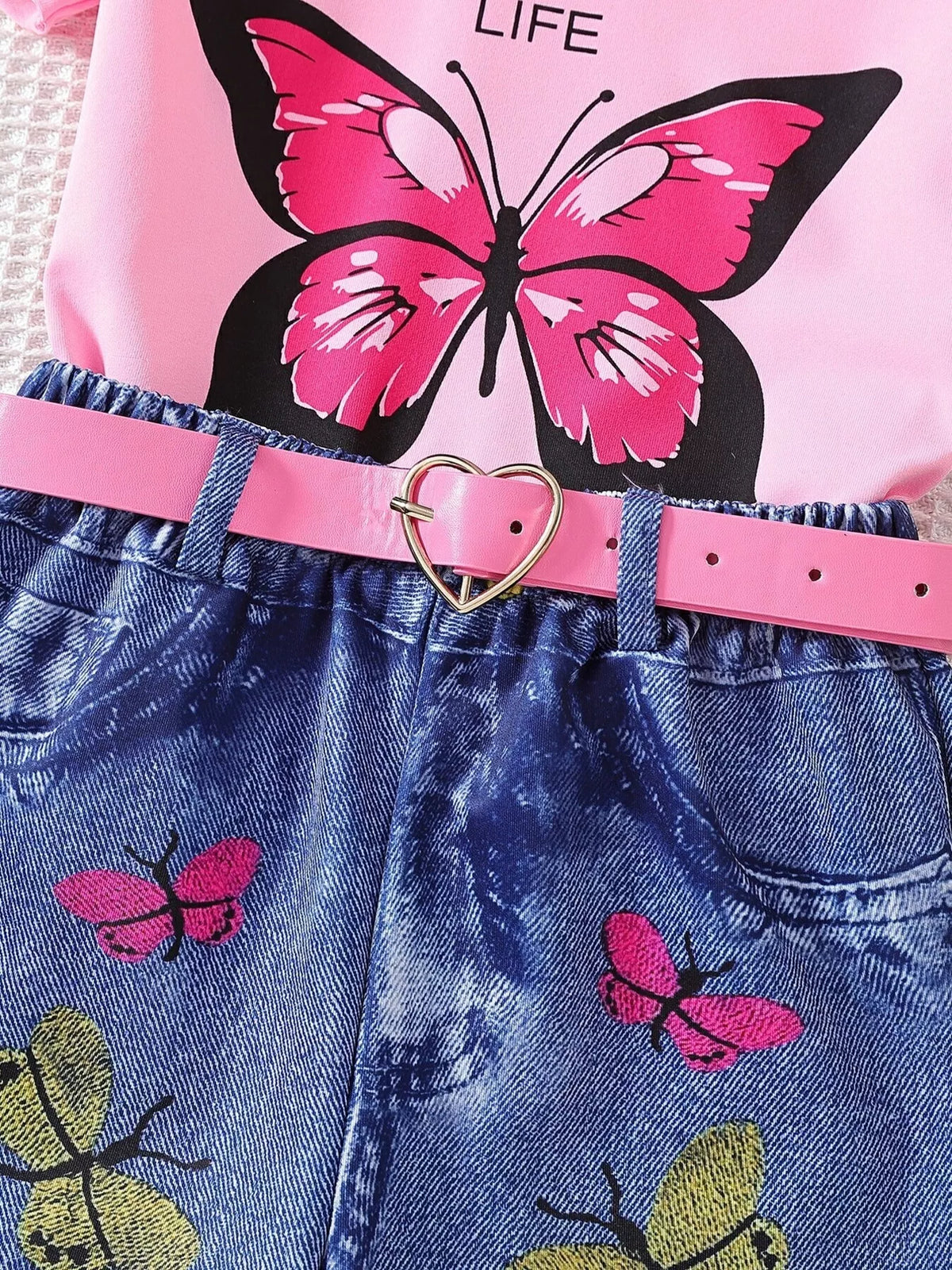 Children's Butterfly Graphic Tee and Shorts Set - WYNFLARE