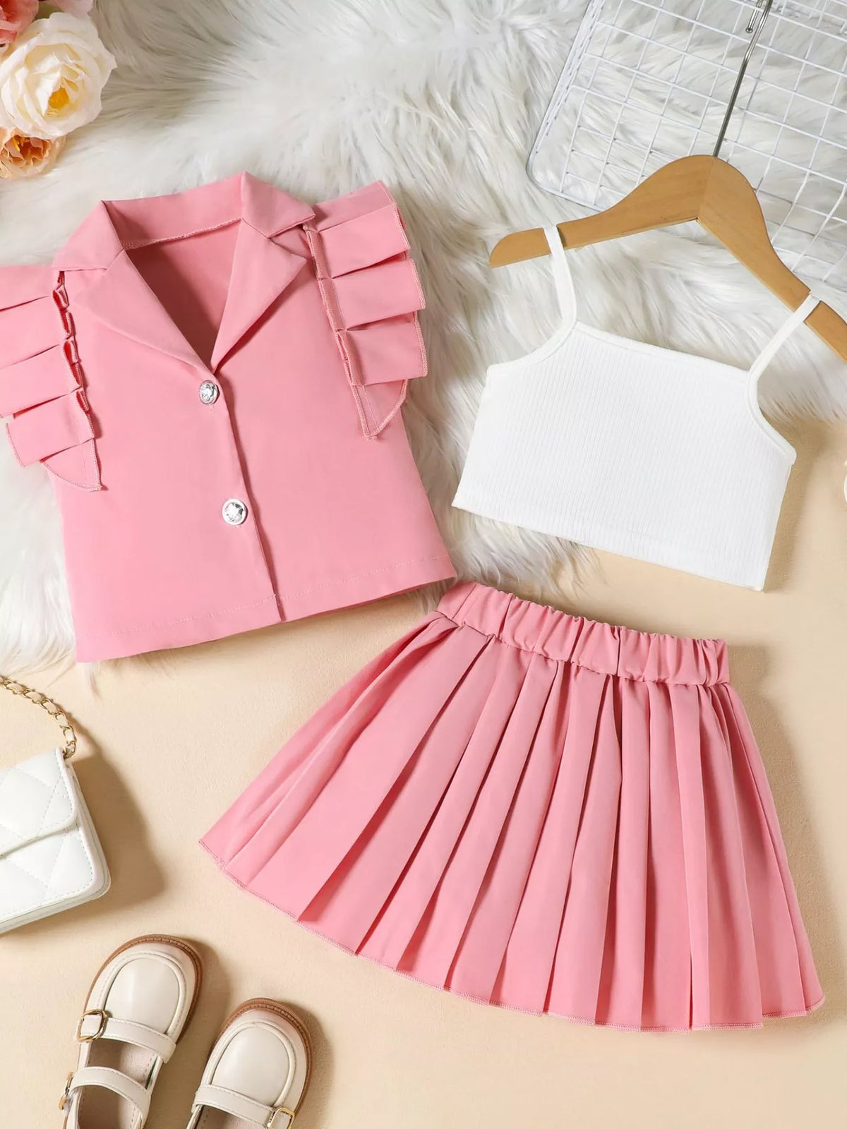 Children's Cami & Button Detail Top & Skirt Set - WYNFLARE