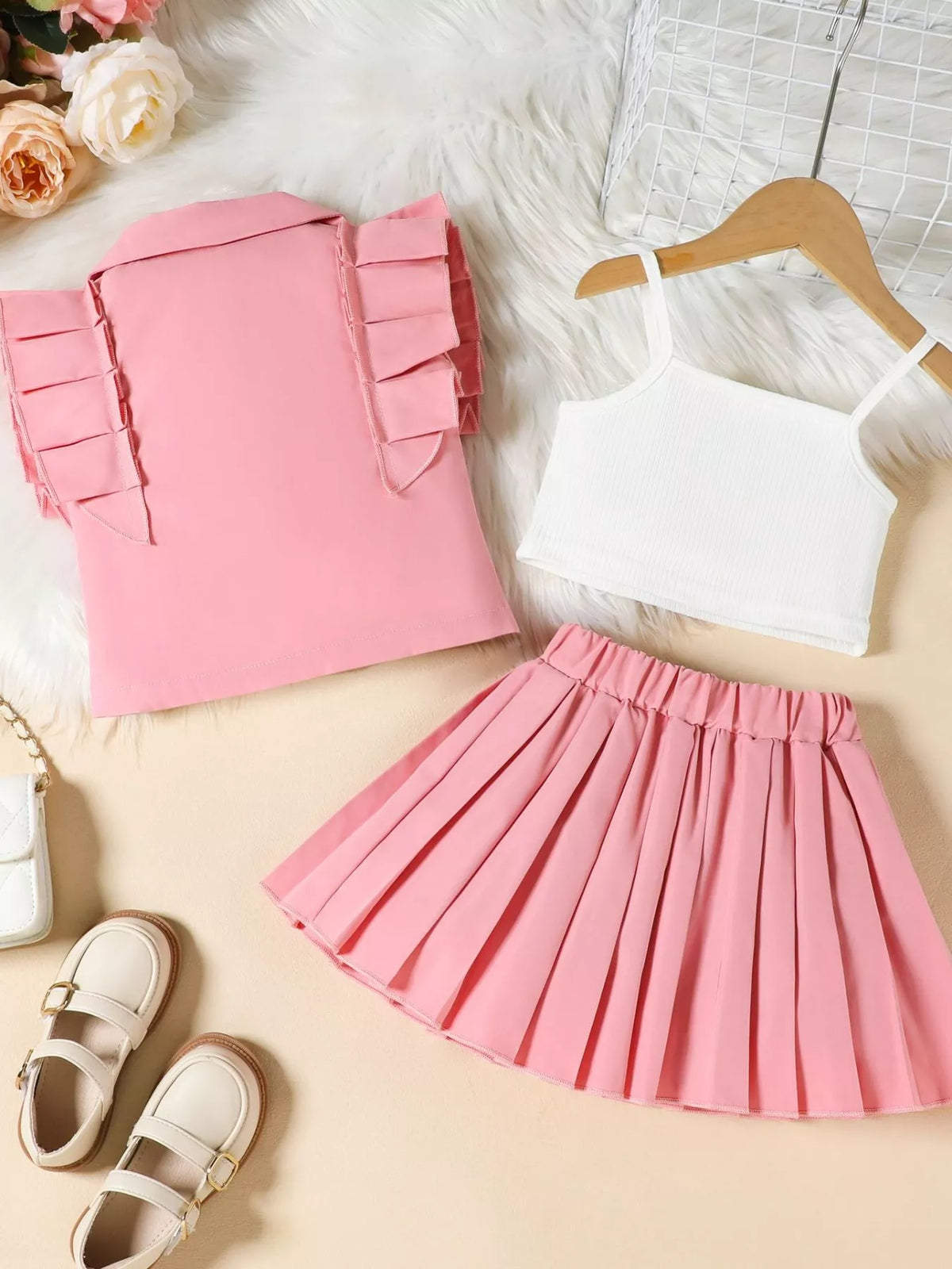 Children's Cami & Button Detail Top & Skirt Set - WYNFLARE