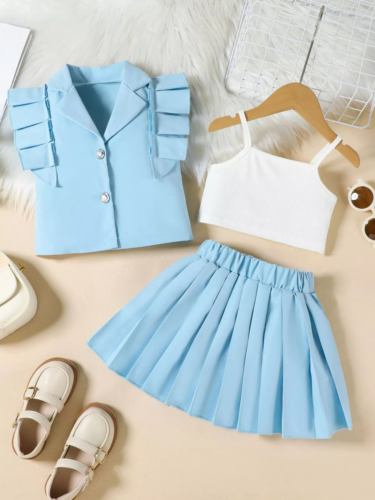 Children's Cami & Button Detail Top & Skirt Set - WYNFLARE