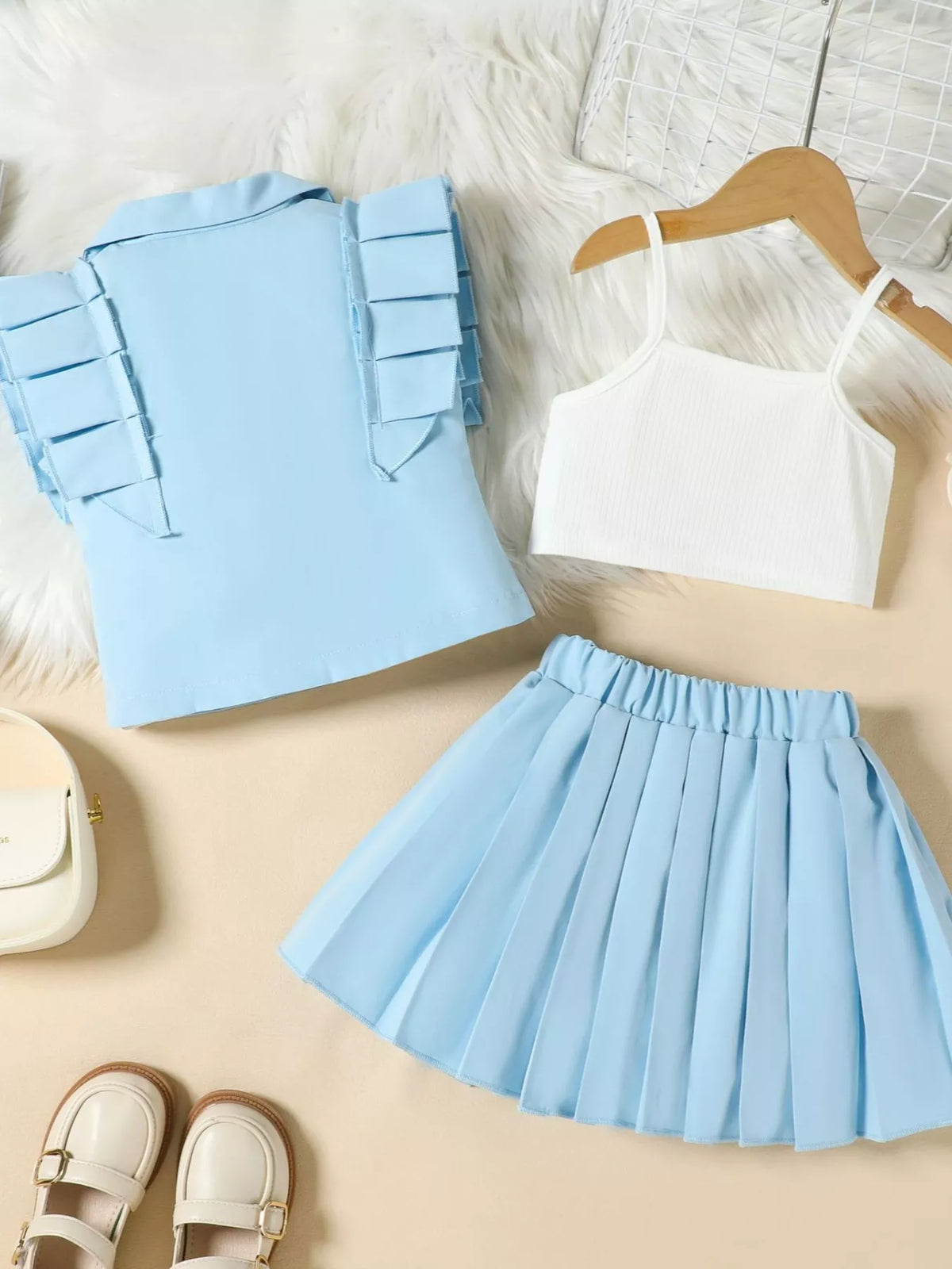 Children's Cami & Button Detail Top & Skirt Set - WYNFLARE