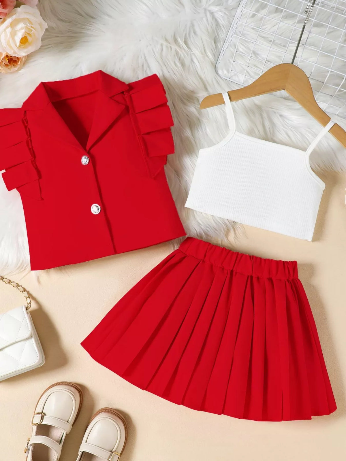 Children's Cami & Button Detail Top & Skirt Set - WYNFLARE