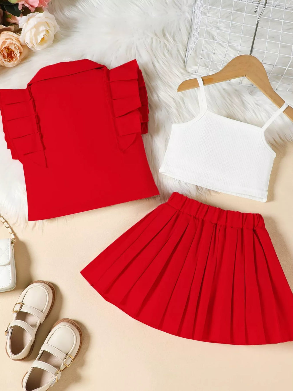 Children's Cami & Button Detail Top & Skirt Set - WYNFLARE