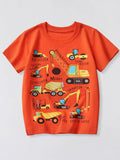 Children's Construction Vehicle Crew Neck Short Sleeve T-Shirt - WYNFLARE