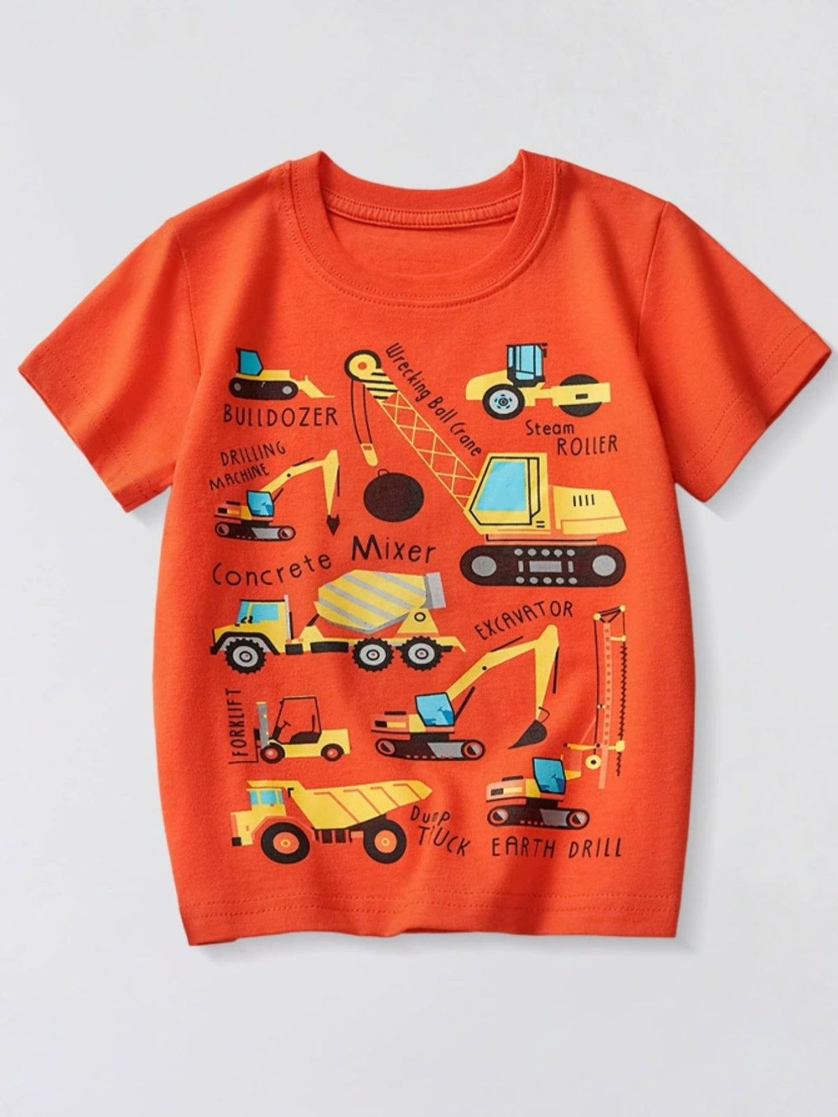 Children's Construction Vehicle Crew Neck Short Sleeve T-Shirt - WYNFLARE
