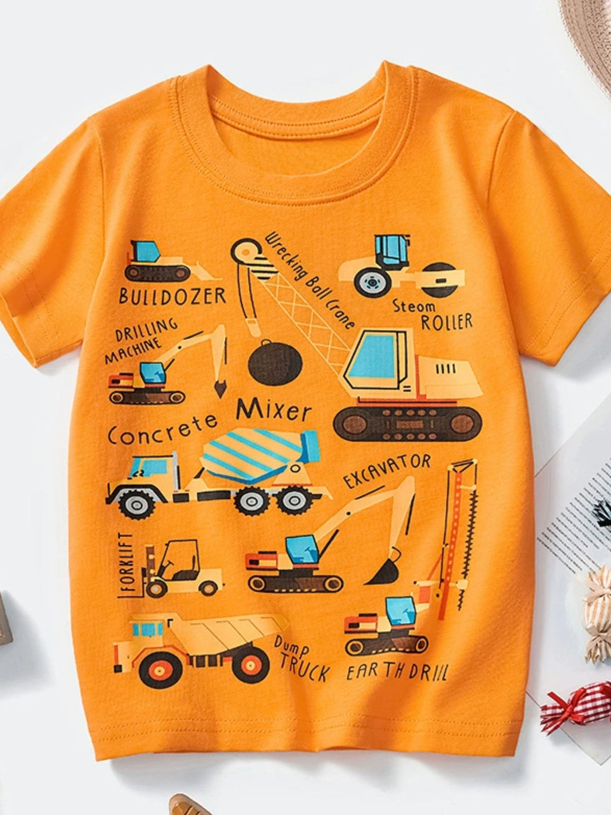 Children's Construction Vehicle Crew Neck Short Sleeve T-Shirt - WYNFLARE