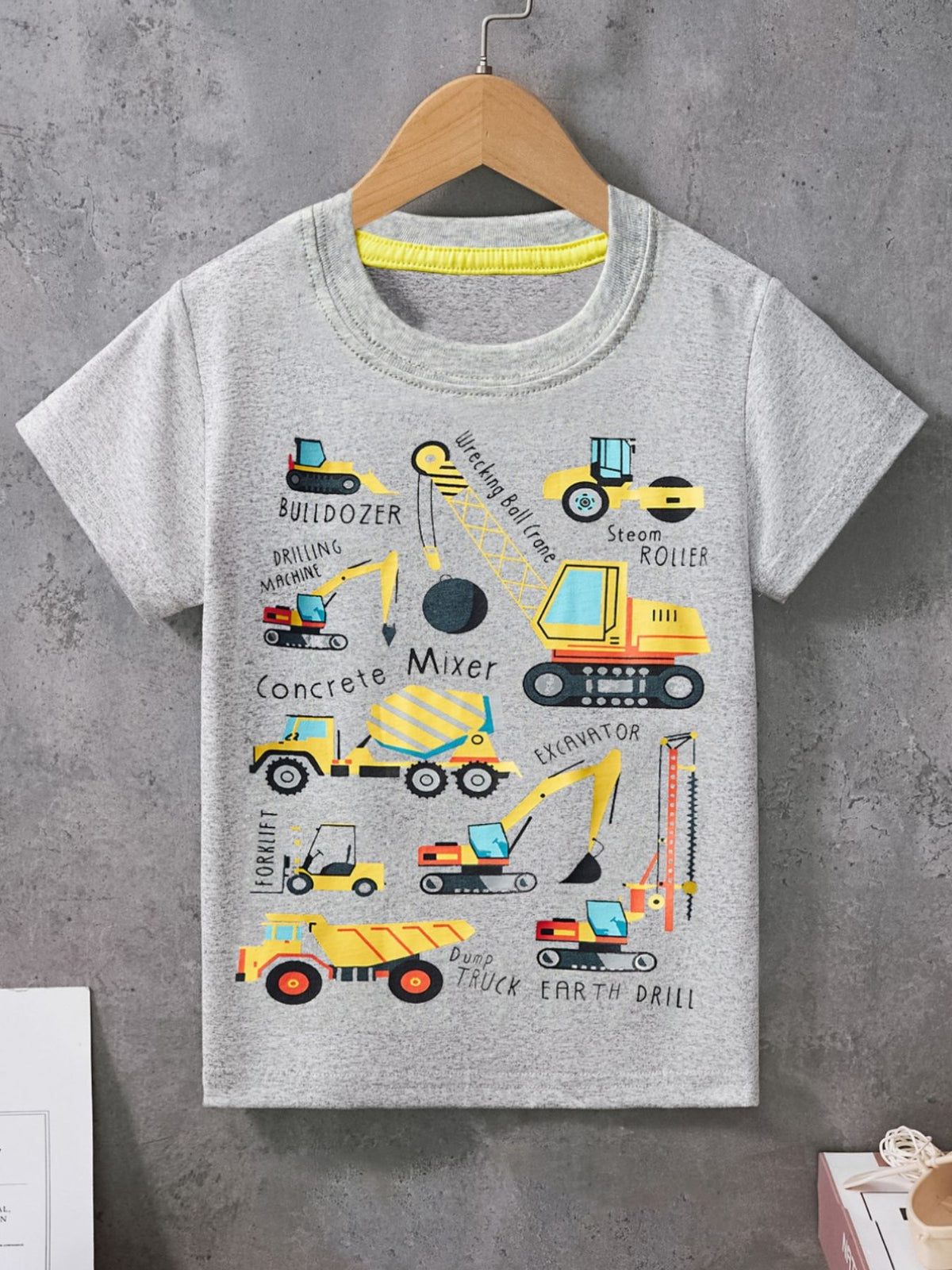 Children's Construction Vehicle Crew Neck Short Sleeve T-Shirt - WYNFLARE