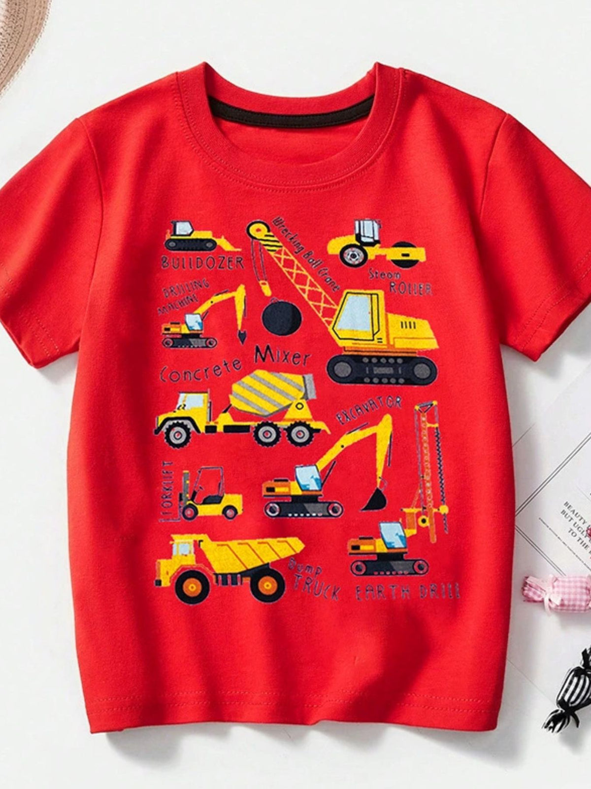 Children's Construction Vehicle Crew Neck Short Sleeve T-Shirt - WYNFLARE