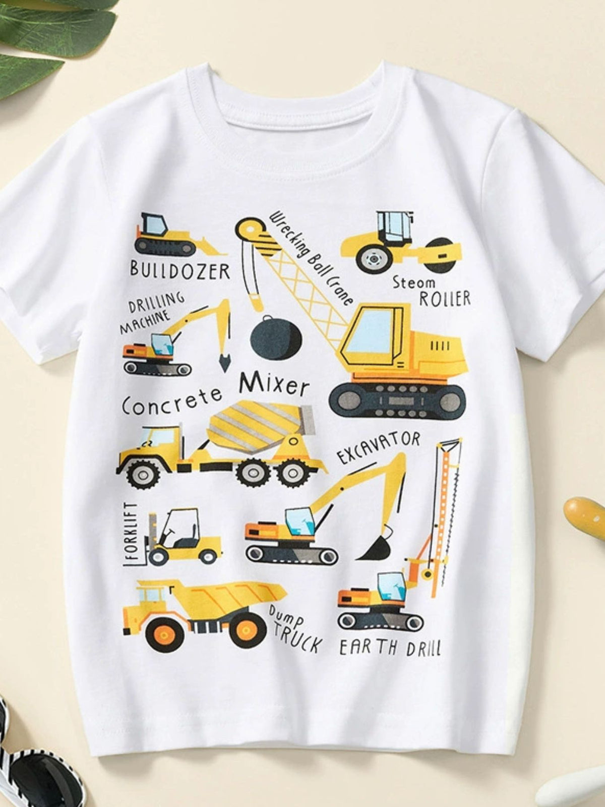 Children's Construction Vehicle Crew Neck Short Sleeve T-Shirt - WYNFLARE