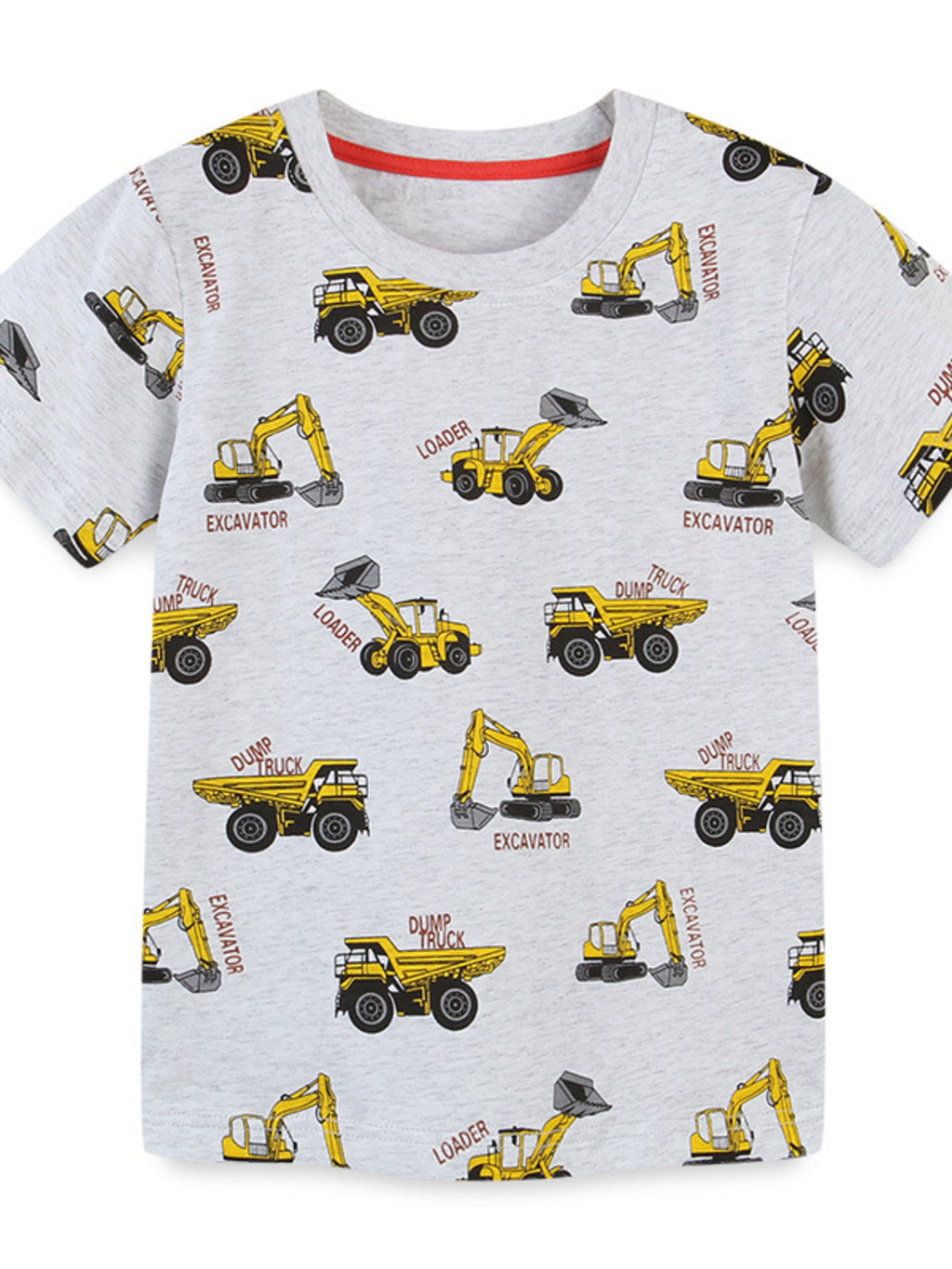 Children's Construction Vehicle Print Crew Neck Short Sleeve T-Shirt - WYNFLARE