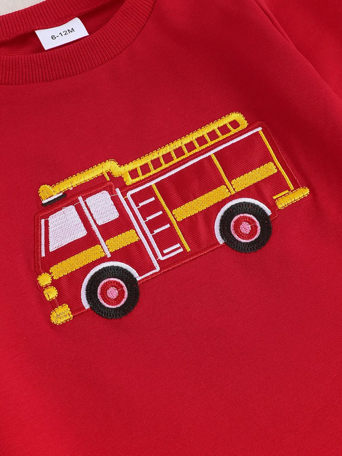 Children's Fire Truck Embroidered Top and Pants Set - WYNFLARE