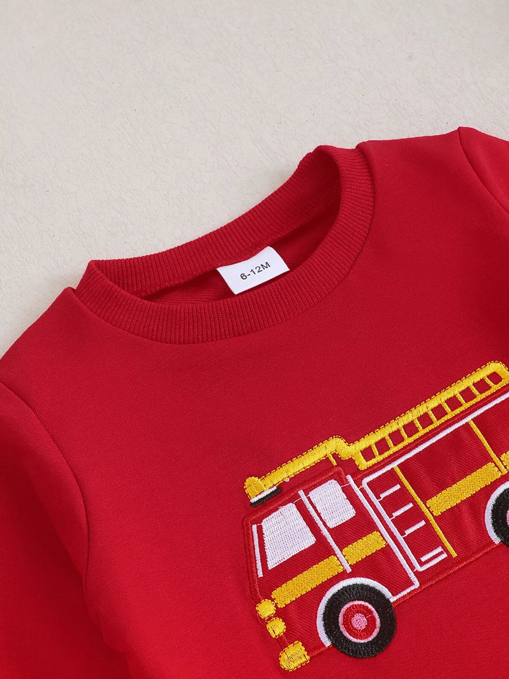 Children's Fire Truck Embroidered Top and Pants Set - WYNFLARE