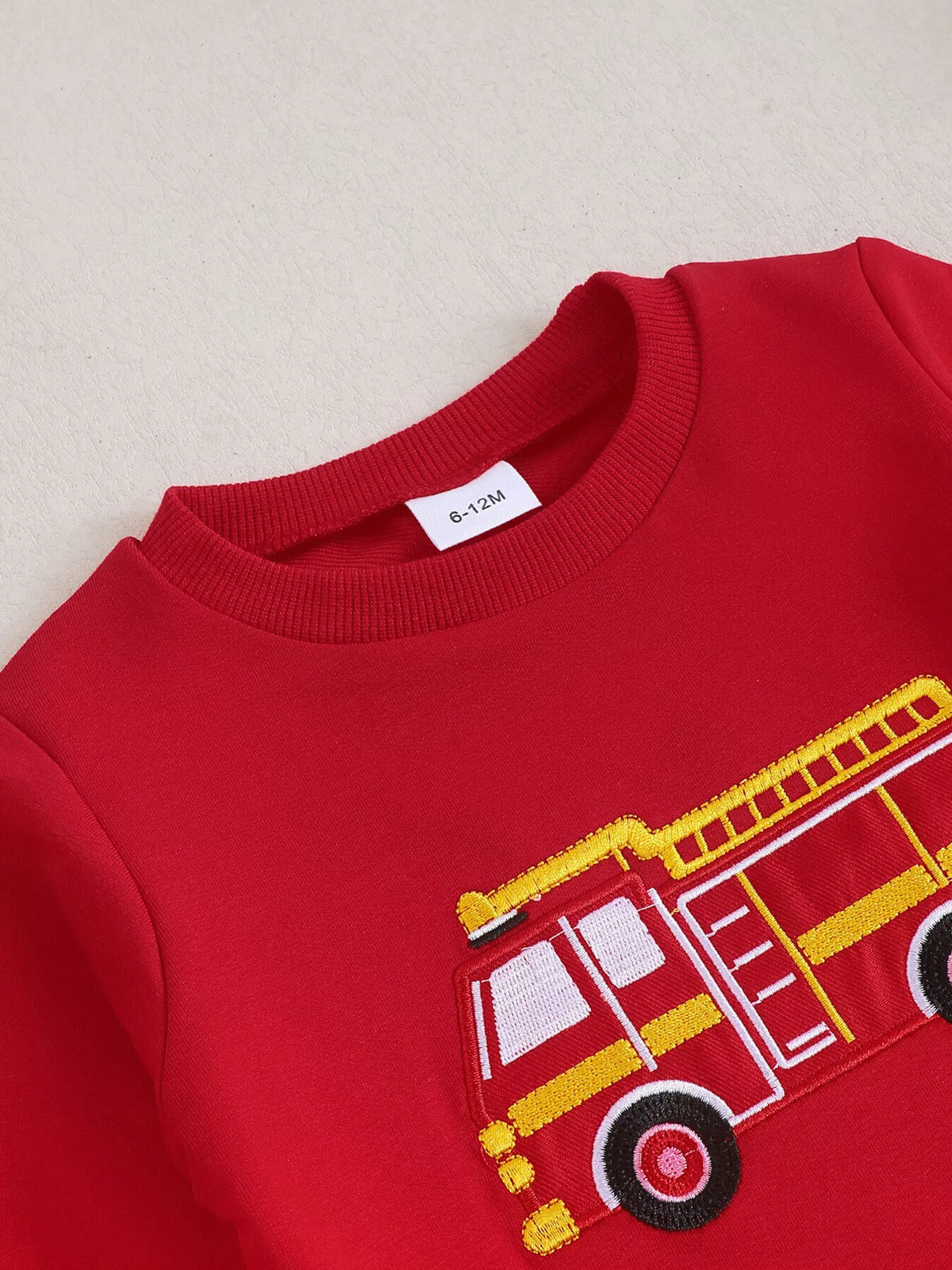 Children's Fire Truck Embroidered Top and Pants Set - WYNFLARE