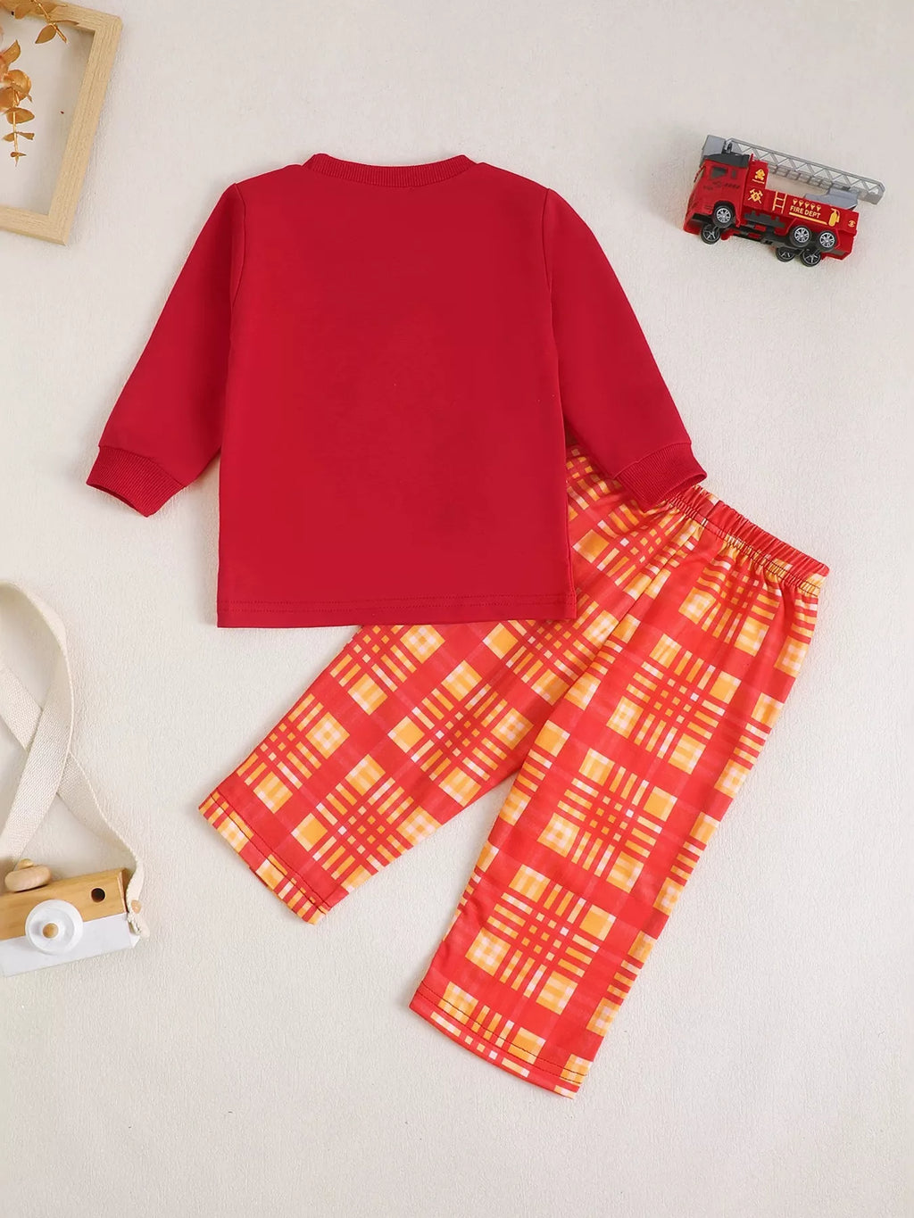 Children's Fire Truck Embroidered Top and Pants Set - WYNFLARE