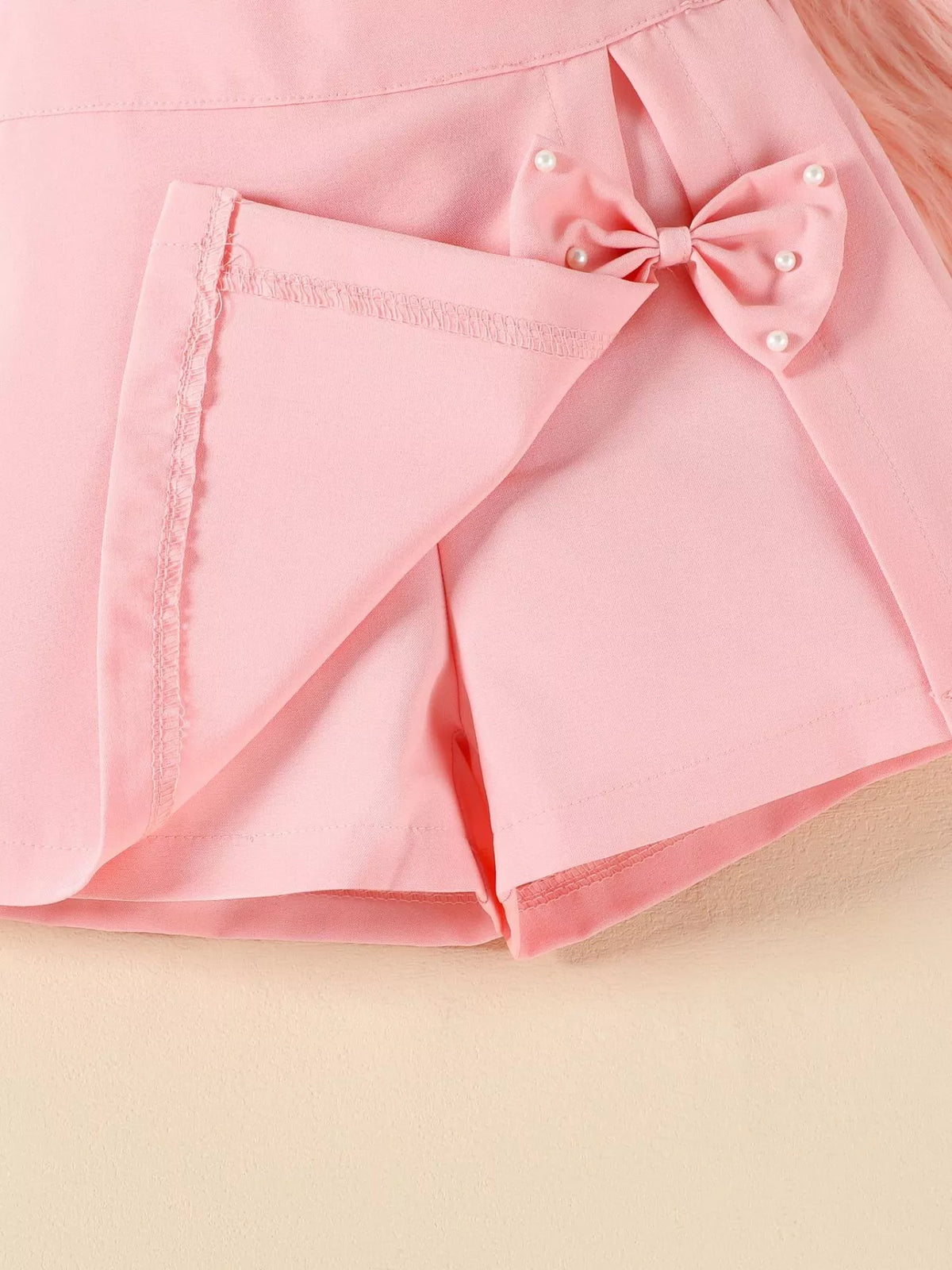 Children's Floral Applique Top & Bow Decor Skirt Set - WYNFLARE