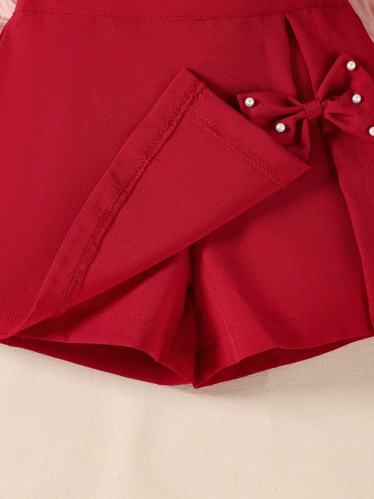 Children's Floral Applique Top & Bow Decor Skirt Set - WYNFLARE